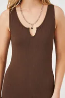 Women's Ribbed Knit Fitted Romper in Chocolate, L/XL