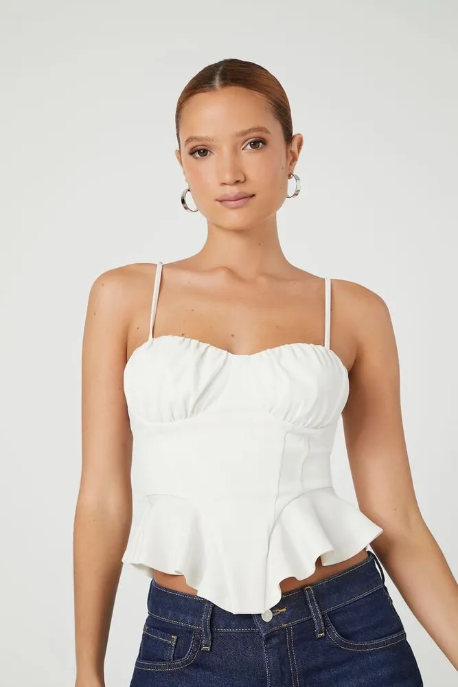 Women's Ruffle-Hem Cropped Cami in White Medium