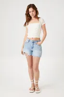 Women's Ruched Square-Neck Crop Top Cream