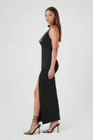 Women's Cutout Halter Slit Midi Dress in Black Medium