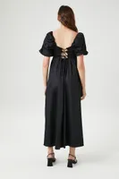 Women's Square-Neck Lace-Up Maxi Dress in Black Medium