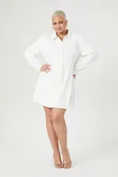 Women's Twill Mini Shirt Dress in Ivory, 0X