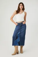 Women's Patchwork Denim Maxi Skirt Small