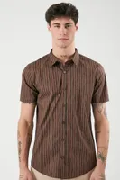 Men Striped Curved-Hem Shirt Latte/Black,