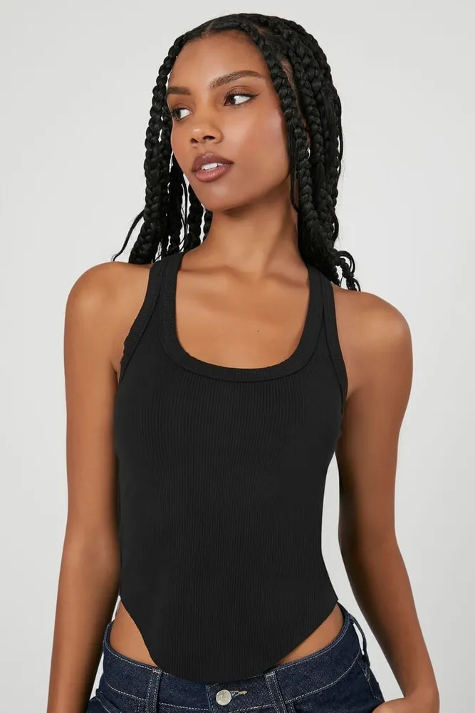 Forever 21 Women's Racerback Curved-Hem Tank Top in Black Small