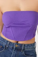 Women's Ribbed Knit Corset Tube Top in Purple Medium