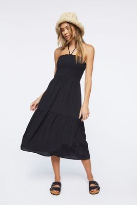 Women's Smocked Halter Midi Dress in Black Small