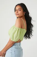 Women's Chiffon Off-the-Shoulder Crop Top in Pistachio Small