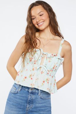 Women's Floral Print Crop Top in Light Blue Small