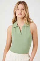 Women's Split-Neck Cropped Tank Top in Olive Large