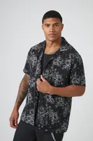 Men Rayon Floral Print Shirt in Black/White Medium