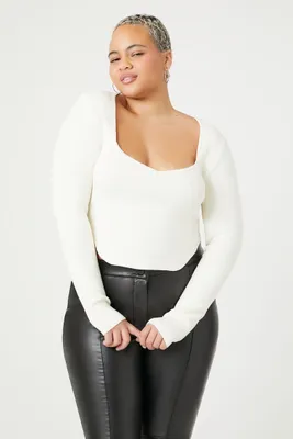 Women's Sweater-Knit Crop Top in Vanilla, 2X
