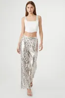 Women's Sequin Wide-Leg Pants in Silver Medium