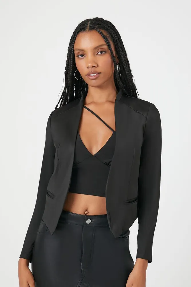 Women's Lattice Zip-Up Cropped Blazer in Black Medium