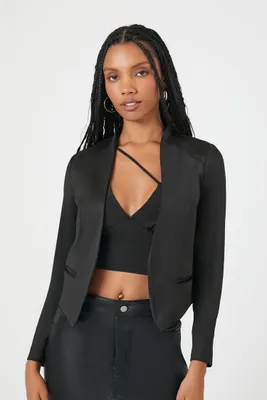 Women's Lattice Zip-Up Cropped Blazer in Black Medium