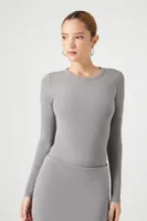 Women's Ribbed Long-Sleeve Bodysuit in Dark Grey, XL