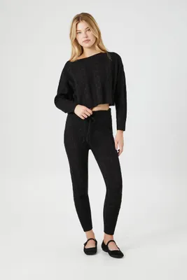 Women's Cable Knit Sweater & Leggings Set in Black Large