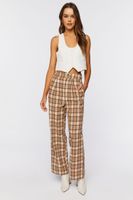 Women's Plaid Straight-Leg Pants in Tan Small