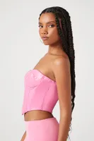 Women's Faux Leather Bustier Tube Top in Hot Pink Medium