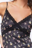 Women's Floral Satin Lace-Trim Cami in Black Small