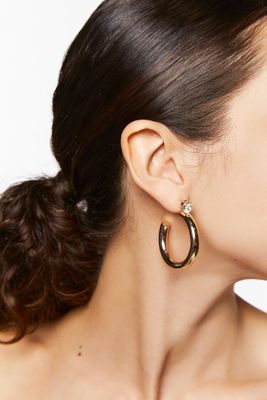 Women's Rhinestone Stud Hoop Earrings in Gold