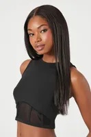 Women's Mesh-Trim Corset Crop Top in Black Medium