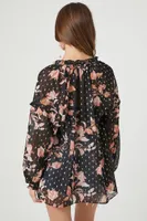 Women's Sheer Floral Print Top in Black Small