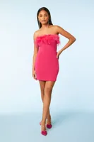 Women's Feather-Trim Mini Tube Dress in Magenta Medium