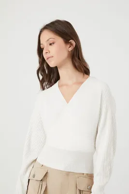 Women's Slouchy Surplice Sweater in Ivory Large