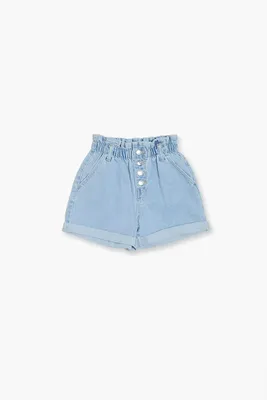 Girls Paperbag Denim Shorts (Kids) Light Denim,