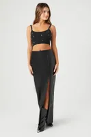 Women's Sweater-Knit Rhinestone Cropped Cami Black