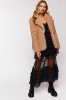 Women's Faux Fur Notched Open-Front Coat in Tan Medium