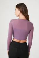 Women's Mesh Illusion Long-Sleeve Crop Top in Grape Shake Small