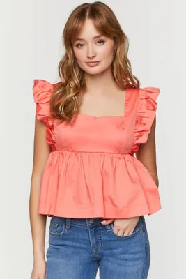 Women's Ruffled Tie-Back Babydoll Crop Top in Peach Bud Small