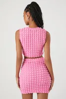 Women's Quilted Crop Top & Mini Skirt Set in Bubble Gum Large