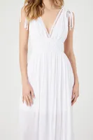 Women's Crepe Caged V-Neck Maxi Dress in White Medium