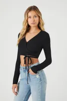 Women's Surplice Wraparound Crop Top in Black Large