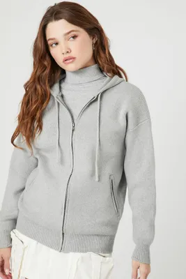 Women's Hooded Zip-Up Sweater in Heather Grey Medium