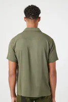 Men Cuban Collar Short-Sleeve Shirt in Olive Medium