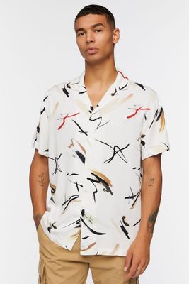 Men Abstract Paint Stroke Print Shirt in White, XXL