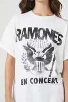 Women's Oversized Ramones Graphic T-Shirt in White/Black, Size S/M