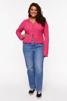 Women's Lettuce-Edge Split-Hem Top in Fuchsia, 0X