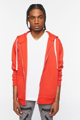 Men Fleece Zip-Up Hoodie in Red, XL