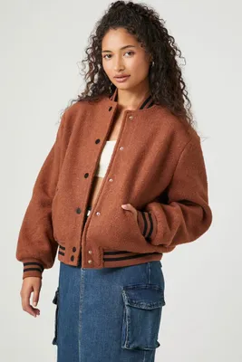 Women's Varsity-Striped Letterman Jacket in Root Beer Small