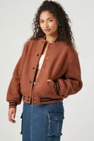 Women's Varsity-Striped Letterman Jacket in Root Beer Small