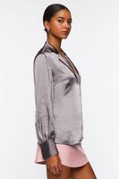 Women's Satin Split-Hem Shirt in Steeple Grey, XS