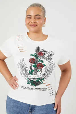Women's Rock & Roll Graphic T-Shirt in White, 3X