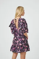 Women's Floral Print Mini Dress in Black Small