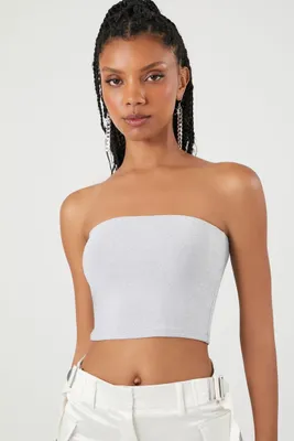 Women's Metallic Cropped Tube Top in White, XL