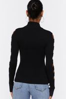 Women's Ribbed Ladder Cutout Sweater in Black Medium